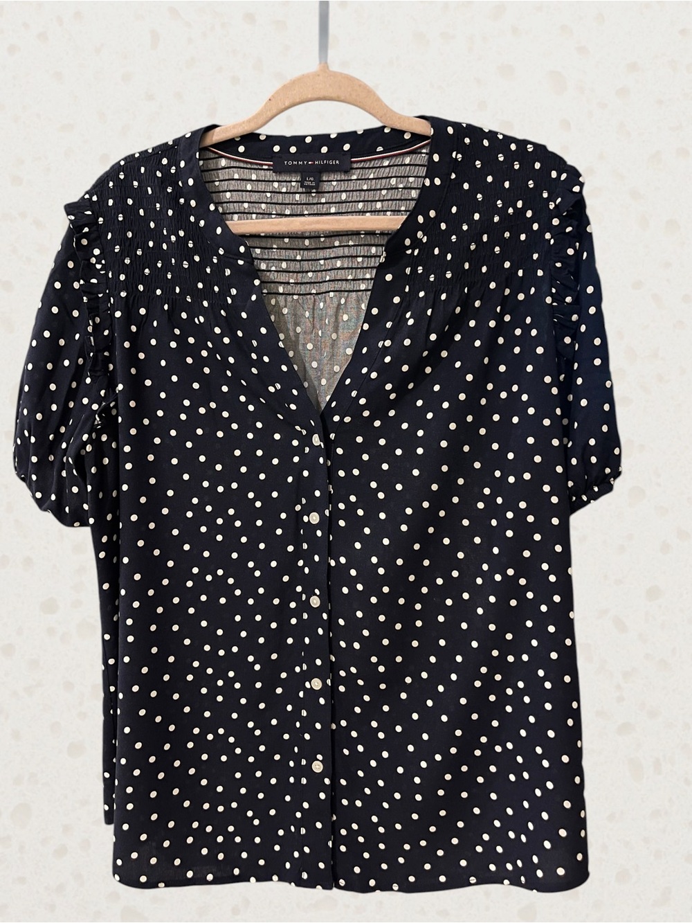 Tommy Hilfiger Navy Polka Dot Button-Front Blouse